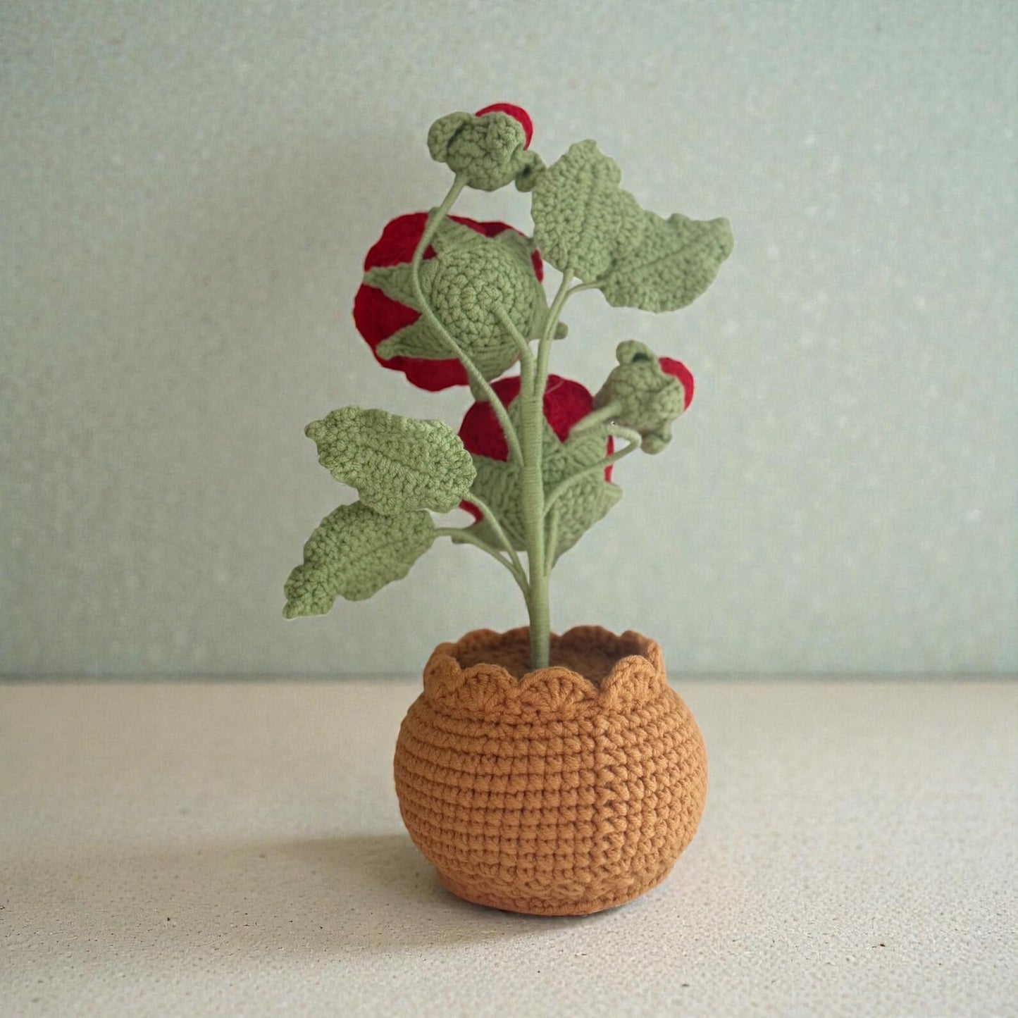 Crochet Red Rose in Pot – Handmade Gift Decor