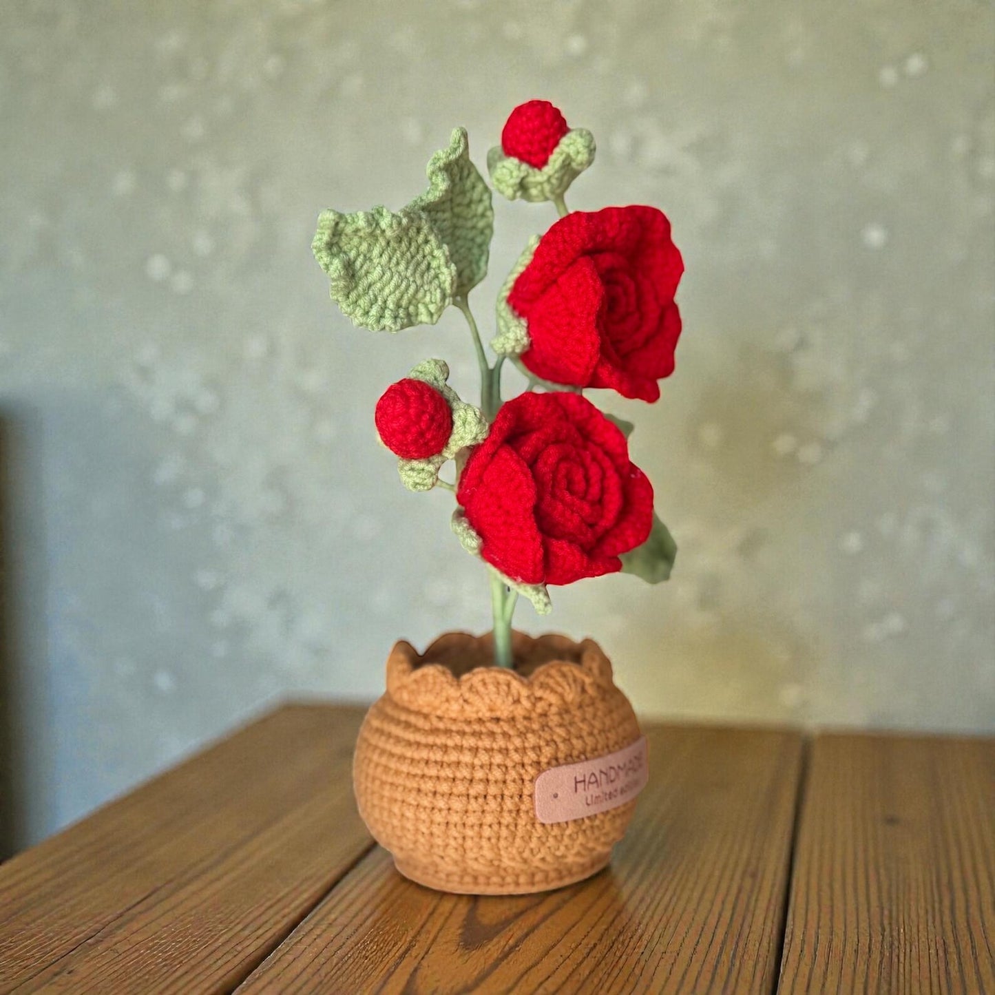 Crochet Red Rose in Pot – Handmade Gift Decor