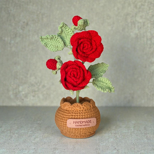 Crochet Red Rose in Pot – Handmade Gift Decor