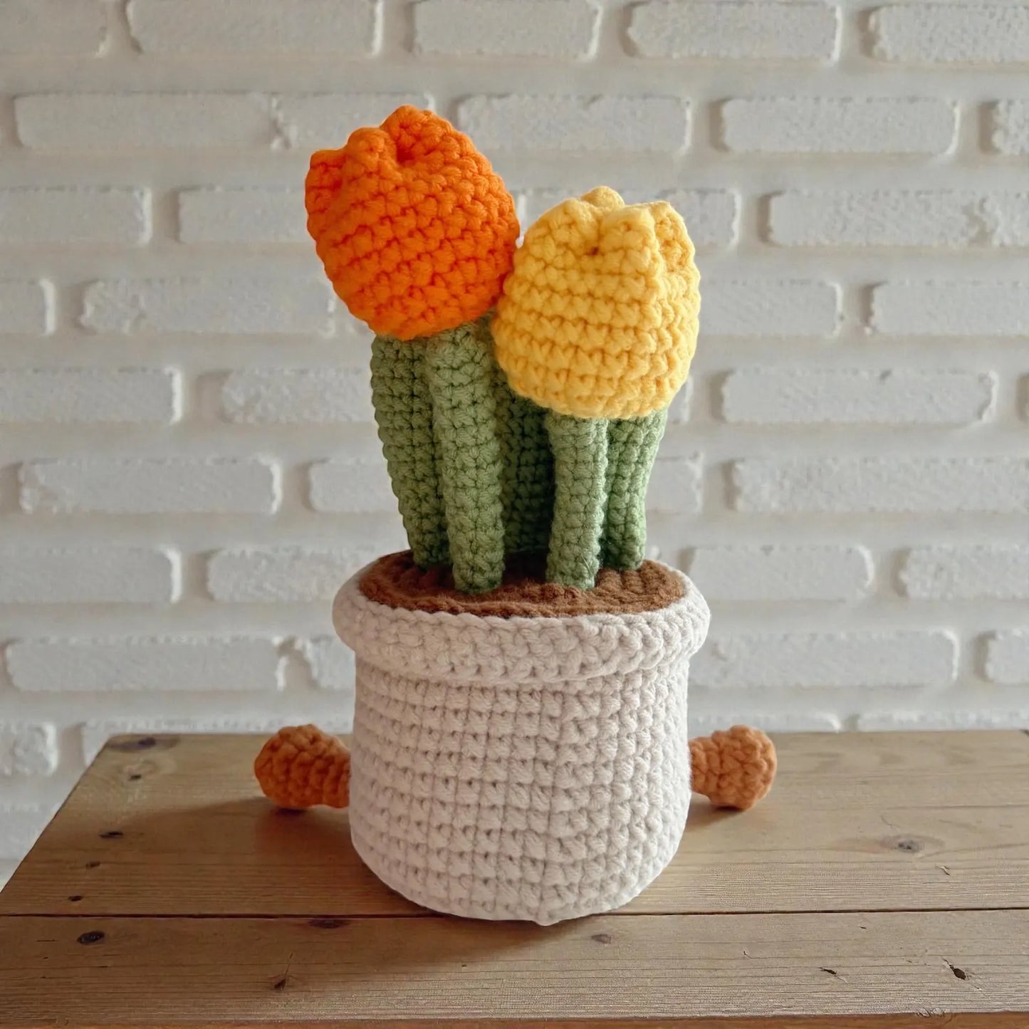 Crochet Orange Tulip in Pot – Handmade Gift Decor, Unique Smiley Decor