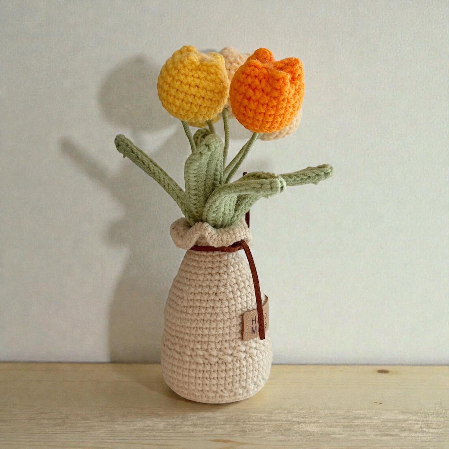 Crochet Orange Tulip Flower in Yarn Vase/Pot – Handmade Gift Decor