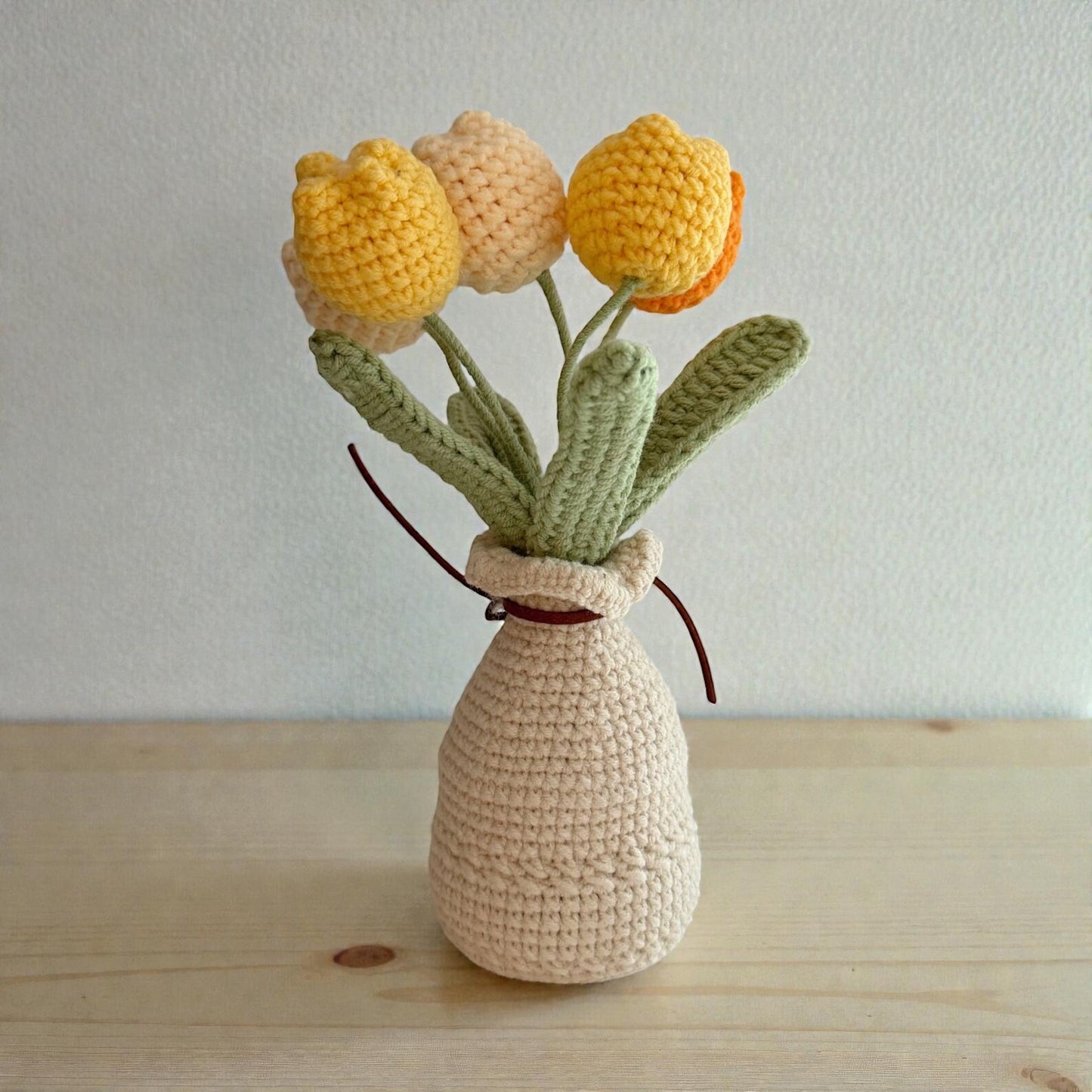 Crochet Orange Tulip Flower in Yarn Vase/Pot – Handmade Gift Decor