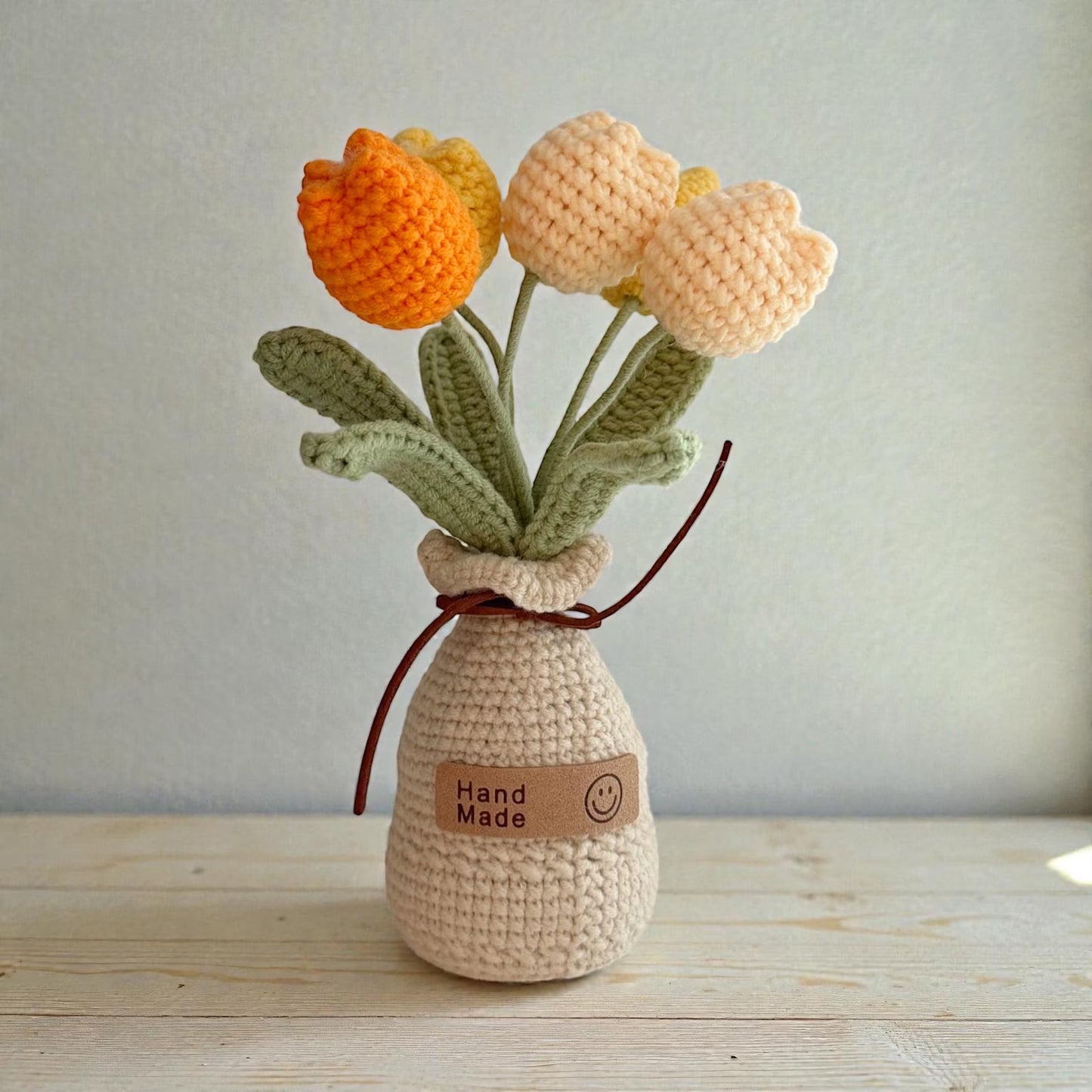 Crochet Orange Tulip Flower in Yarn Vase/Pot – Handmade Gift Decor