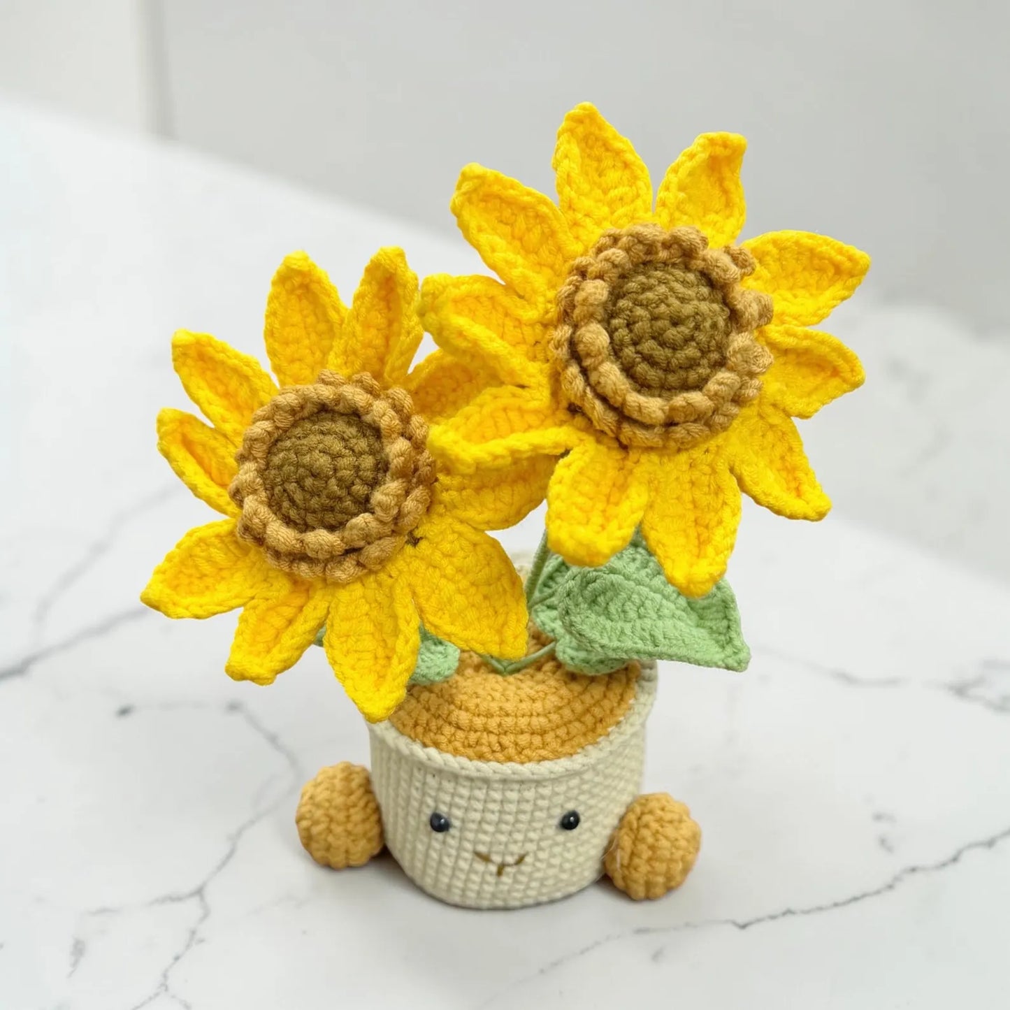 Crochet Sunflower in Pot – Handmade Gift Decor, Unique Smiley Decor