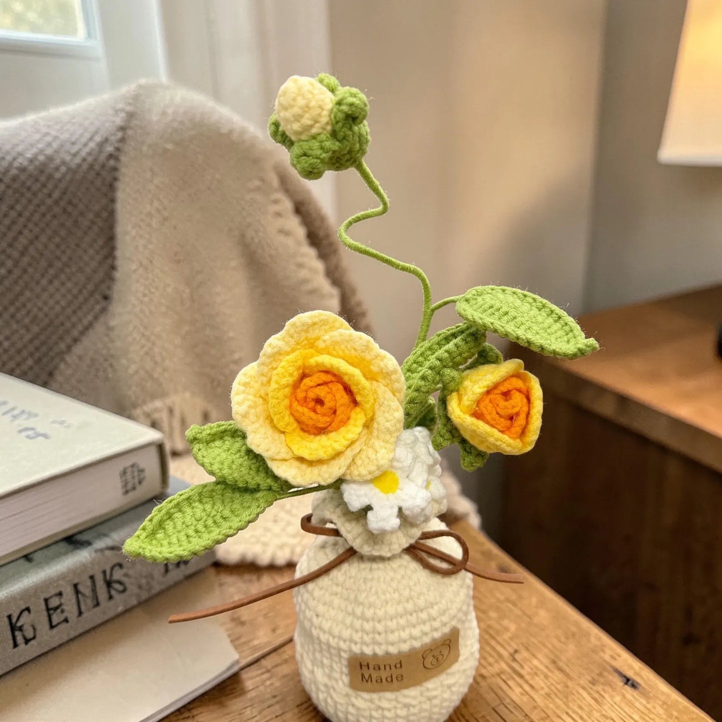 Crochet Orange Rose in Pot – Handmade Gift Decor