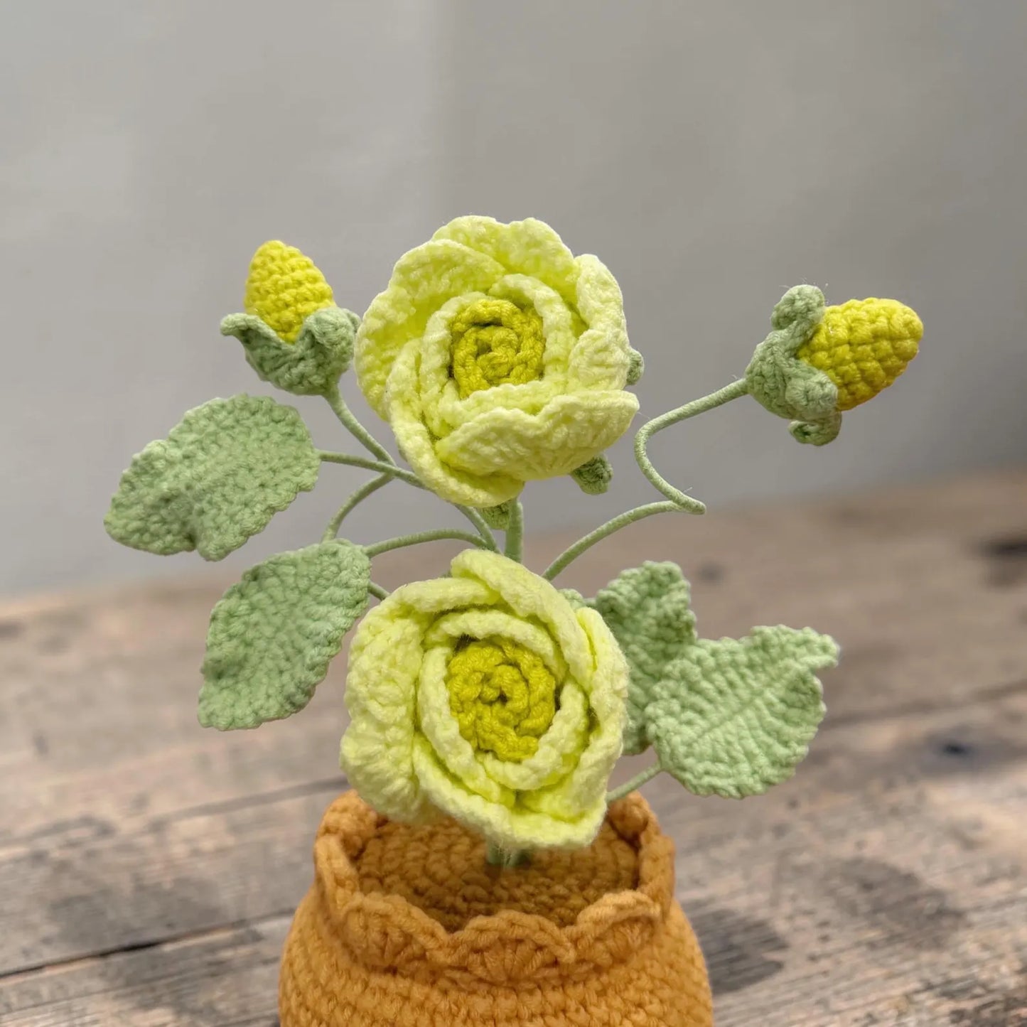 Crochet Light Green Rose in Pot – Handmade Gift Decor
