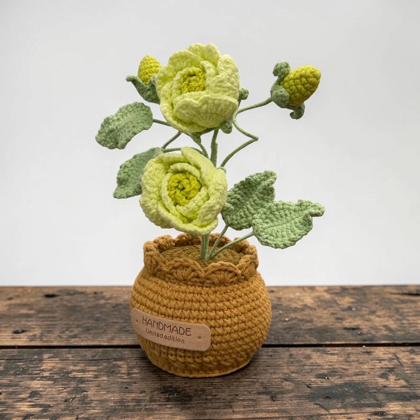 Crochet Light Green Rose in Pot – Handmade Gift Decor