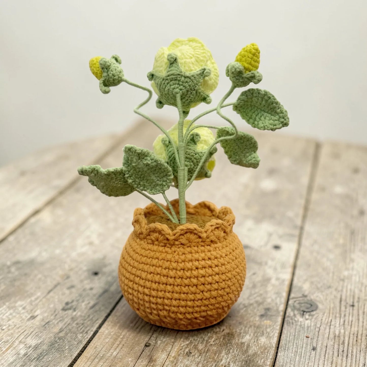 Crochet Light Green Rose in Pot – Handmade Gift Decor