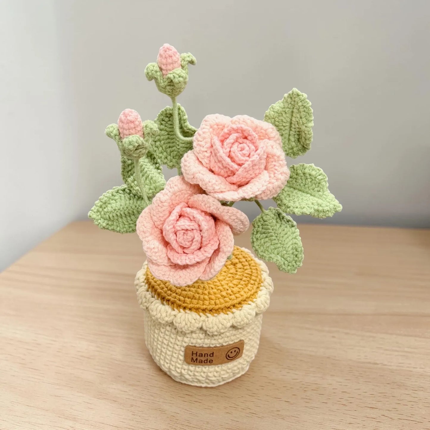 Crochet Pink Rose in Pot – Handmade Gift Decor