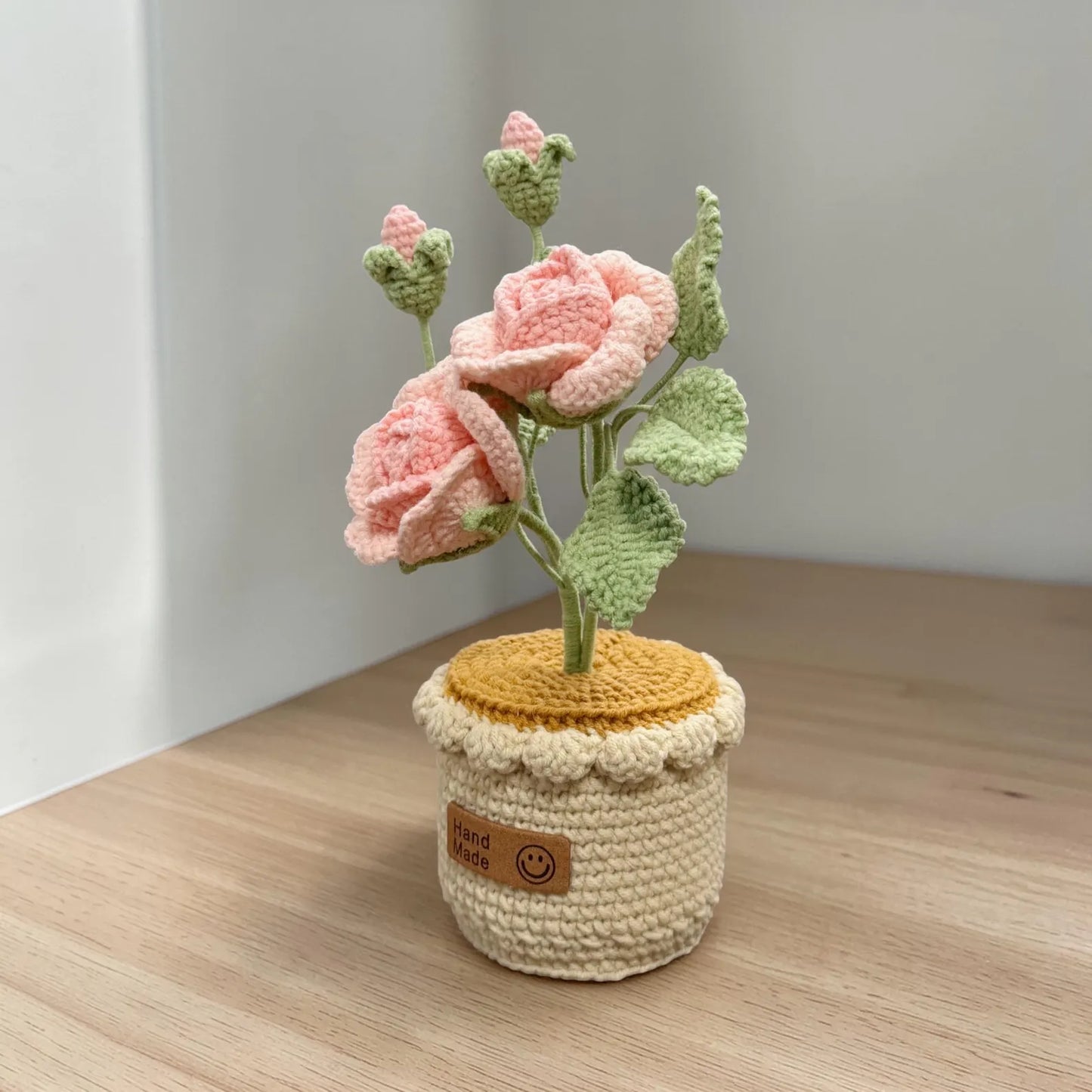 Crochet Pink Rose in Pot – Handmade Gift Decor
