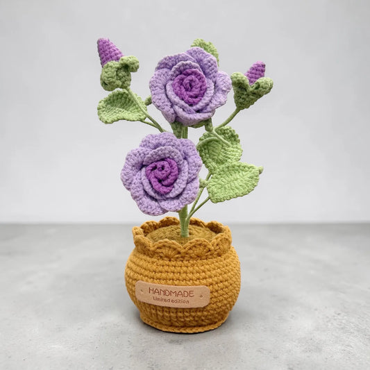 Crochet Purple Rose in Pot – Handmade Gift Decor