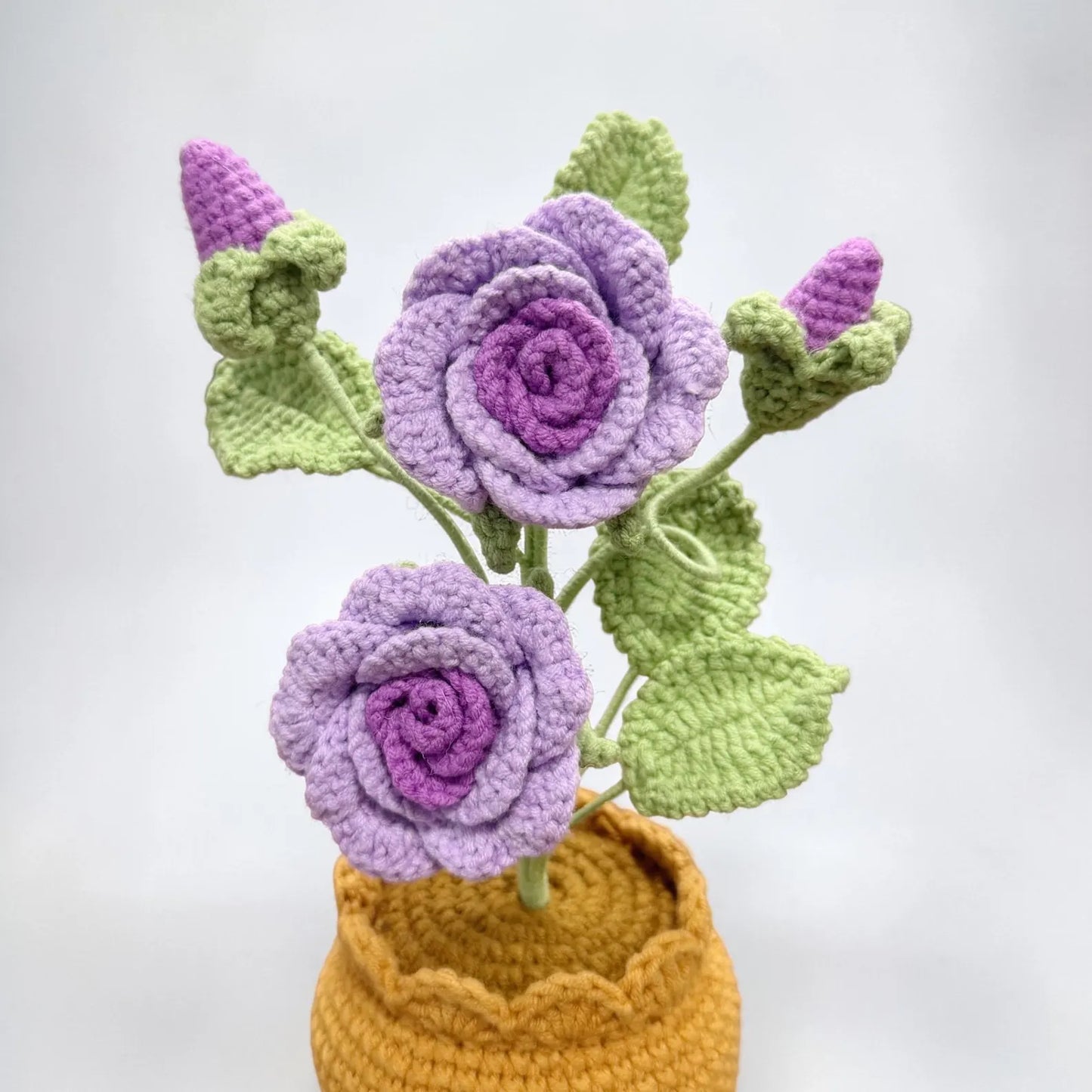 Crochet Purple Rose in Pot – Handmade Gift Decor