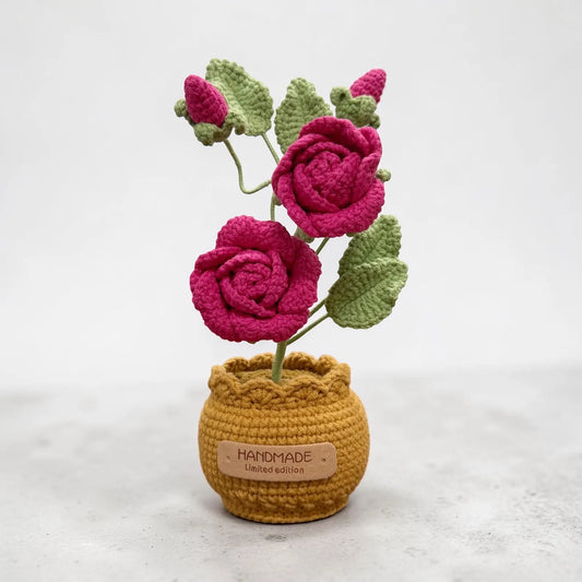Crochet Fuchsia Rose in Pot – Handmade Gift Decor