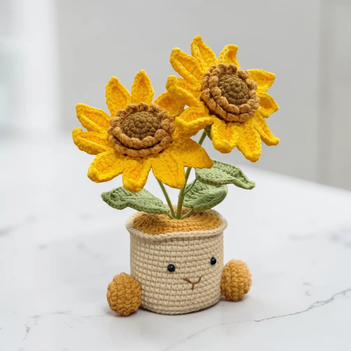 Crochet Sunflower in Pot – Handmade Gift Decor, Unique Smiley Decor
