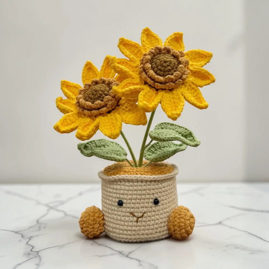 Crochet Sunflower in Pot – Handmade Gift Decor, Unique Smiley Decor