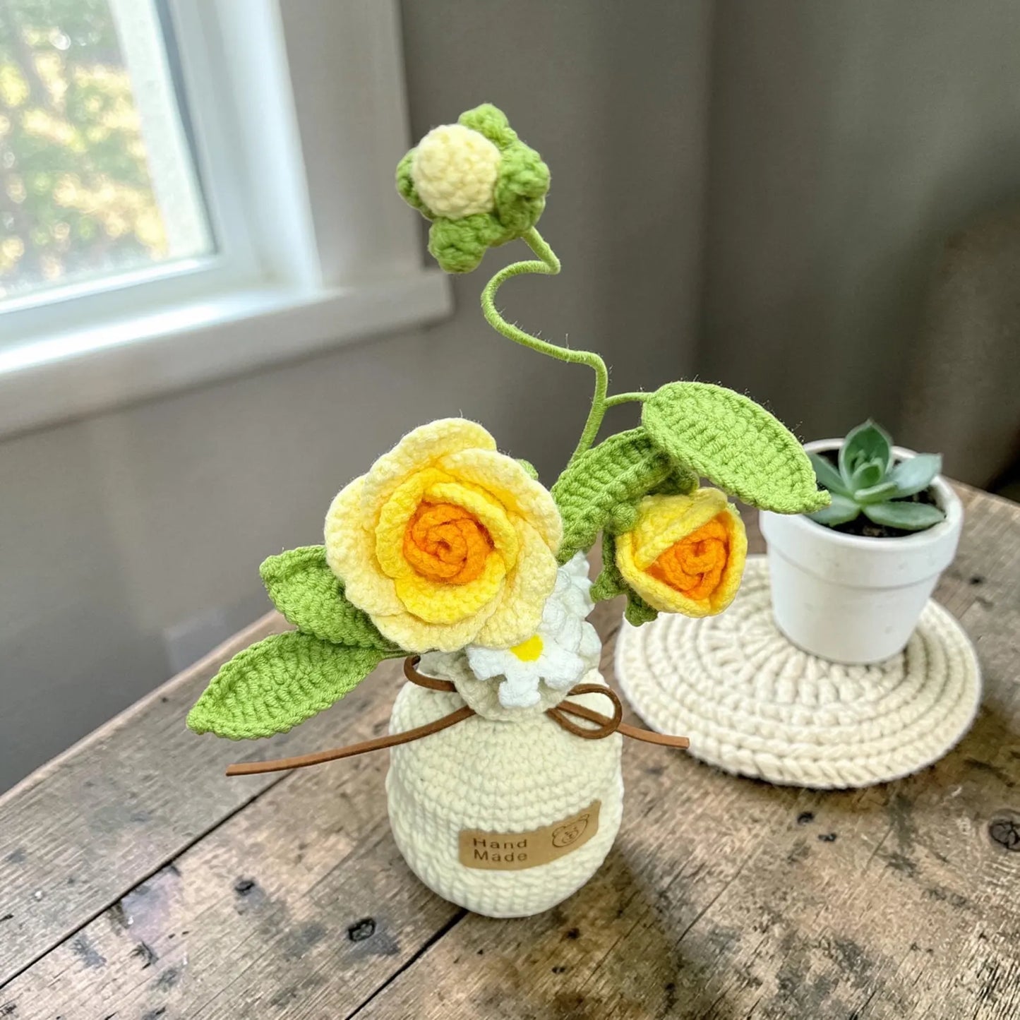 Crochet Orange Rose in Pot – Handmade Gift Decor