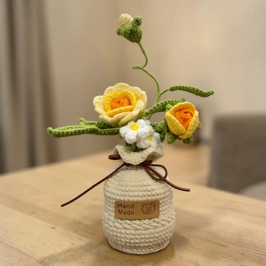 Crochet Orange Rose in Pot – Handmade Gift Decor
