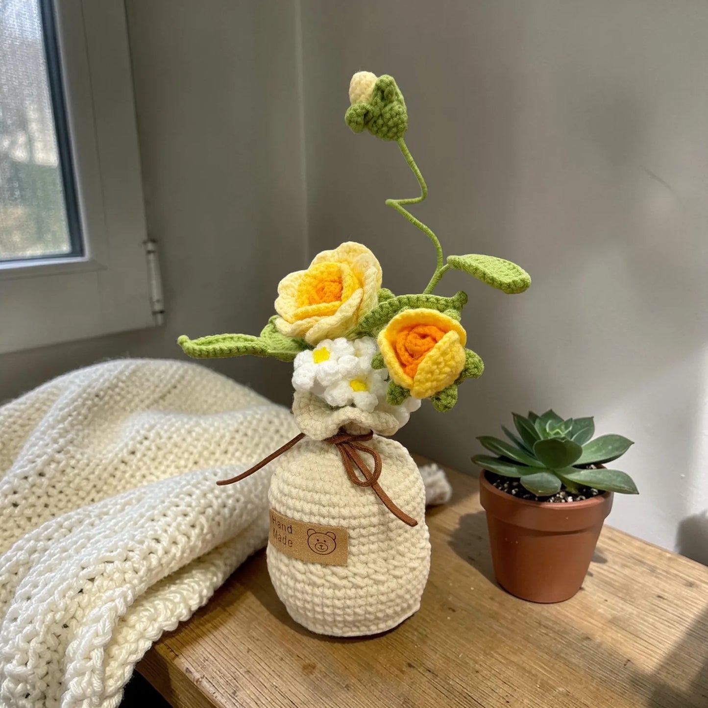 Crochet Orange Rose in Pot – Handmade Gift Decor