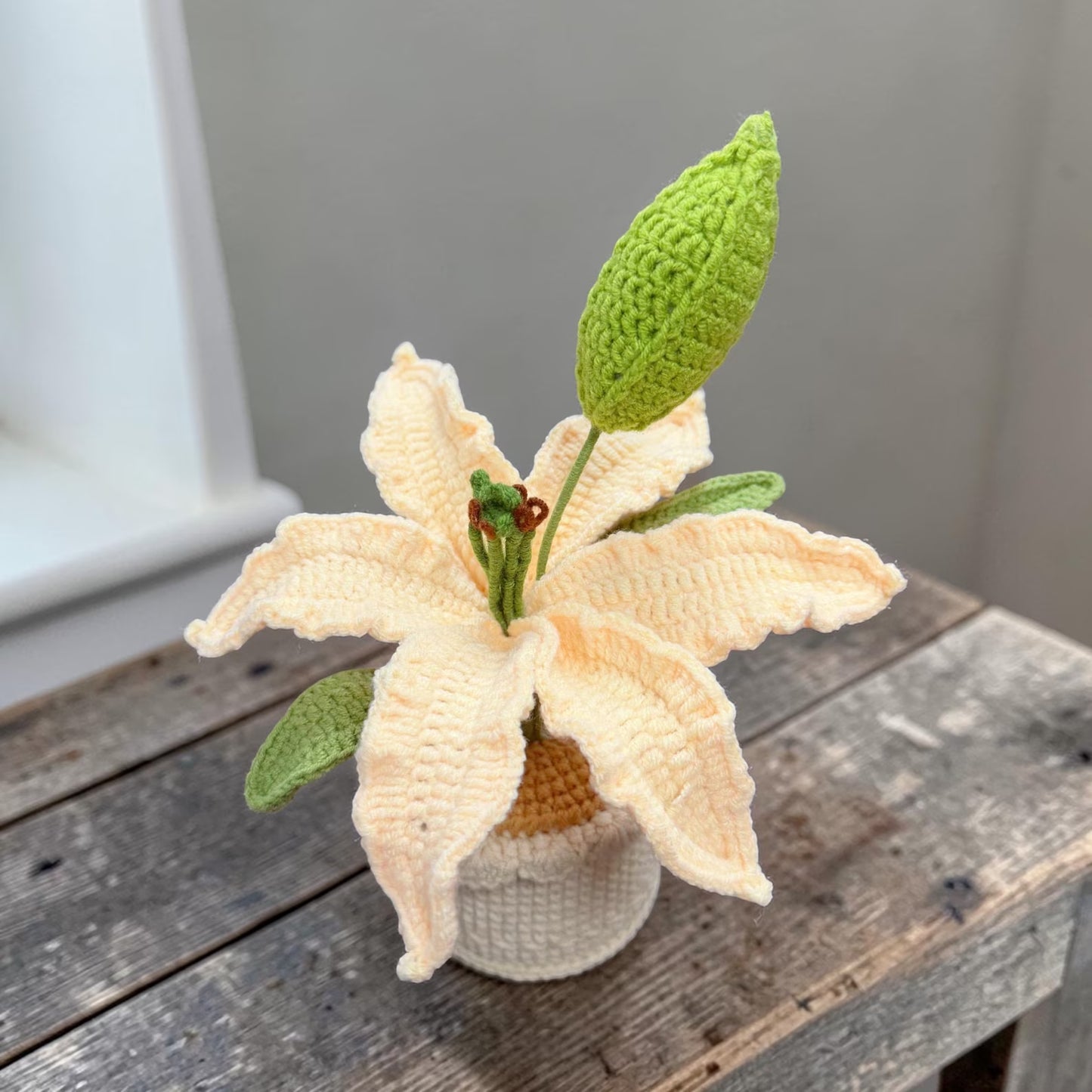 Crochet  Buttercream Lily in Pot – Handmade Gift Decor