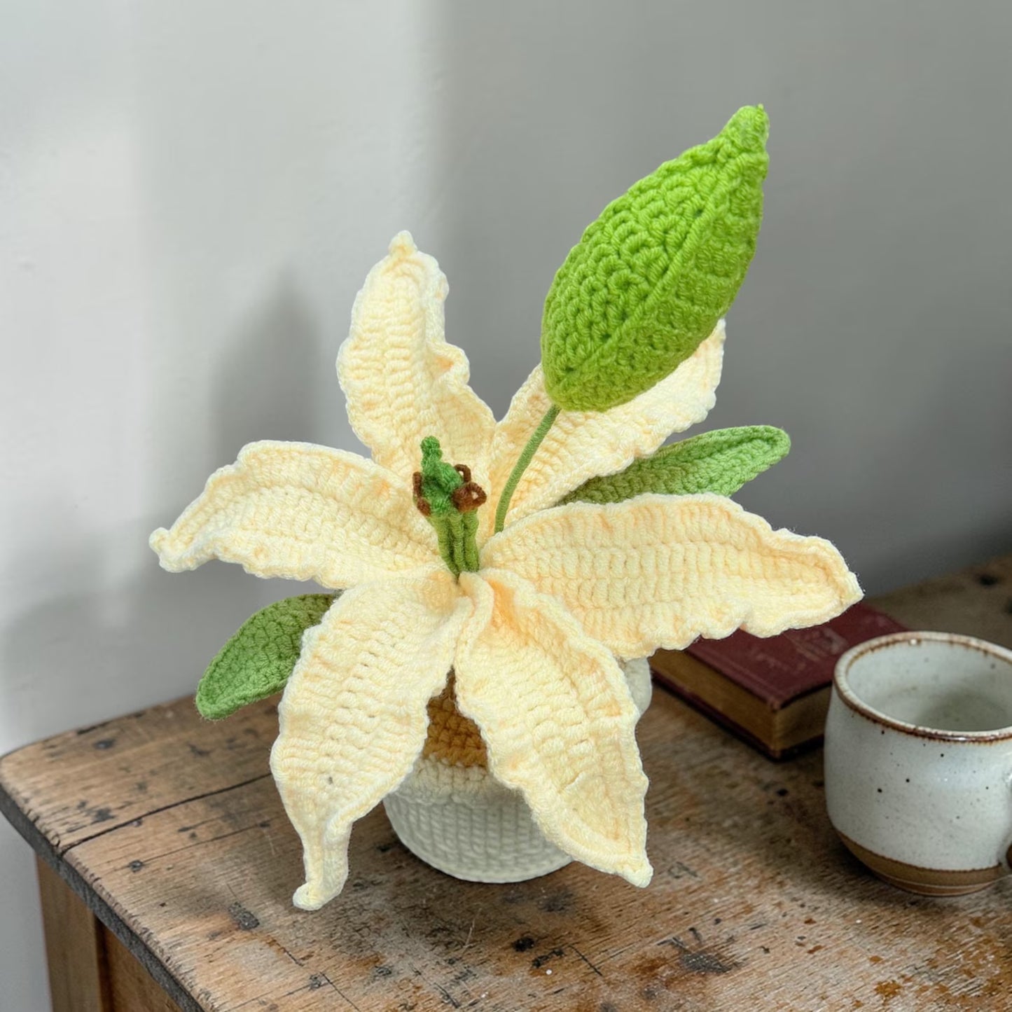 Crochet  Buttercream Lily in Pot – Handmade Gift Decor