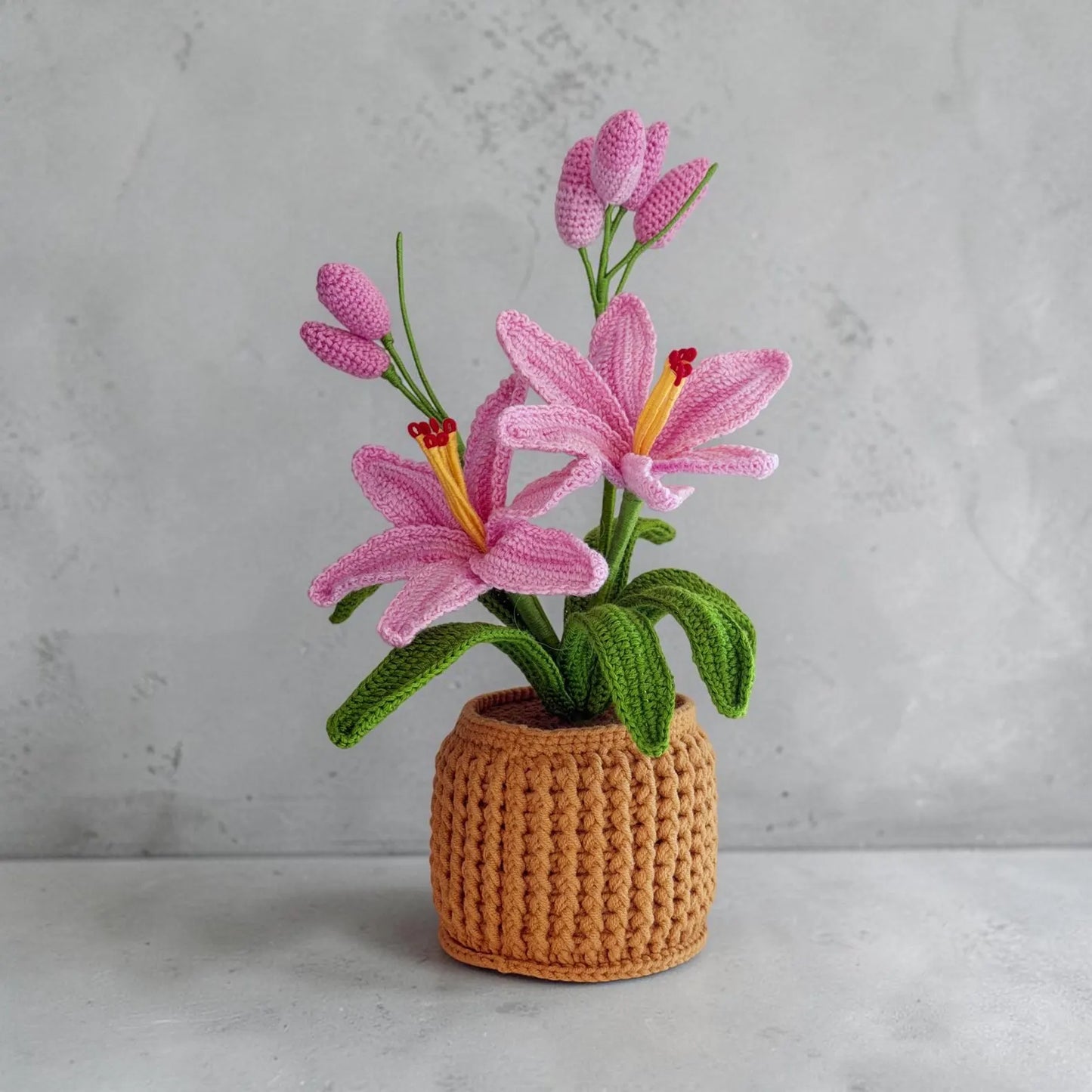 Crochet Dark Pink Orchid in Pot – Handmade Gift Decor