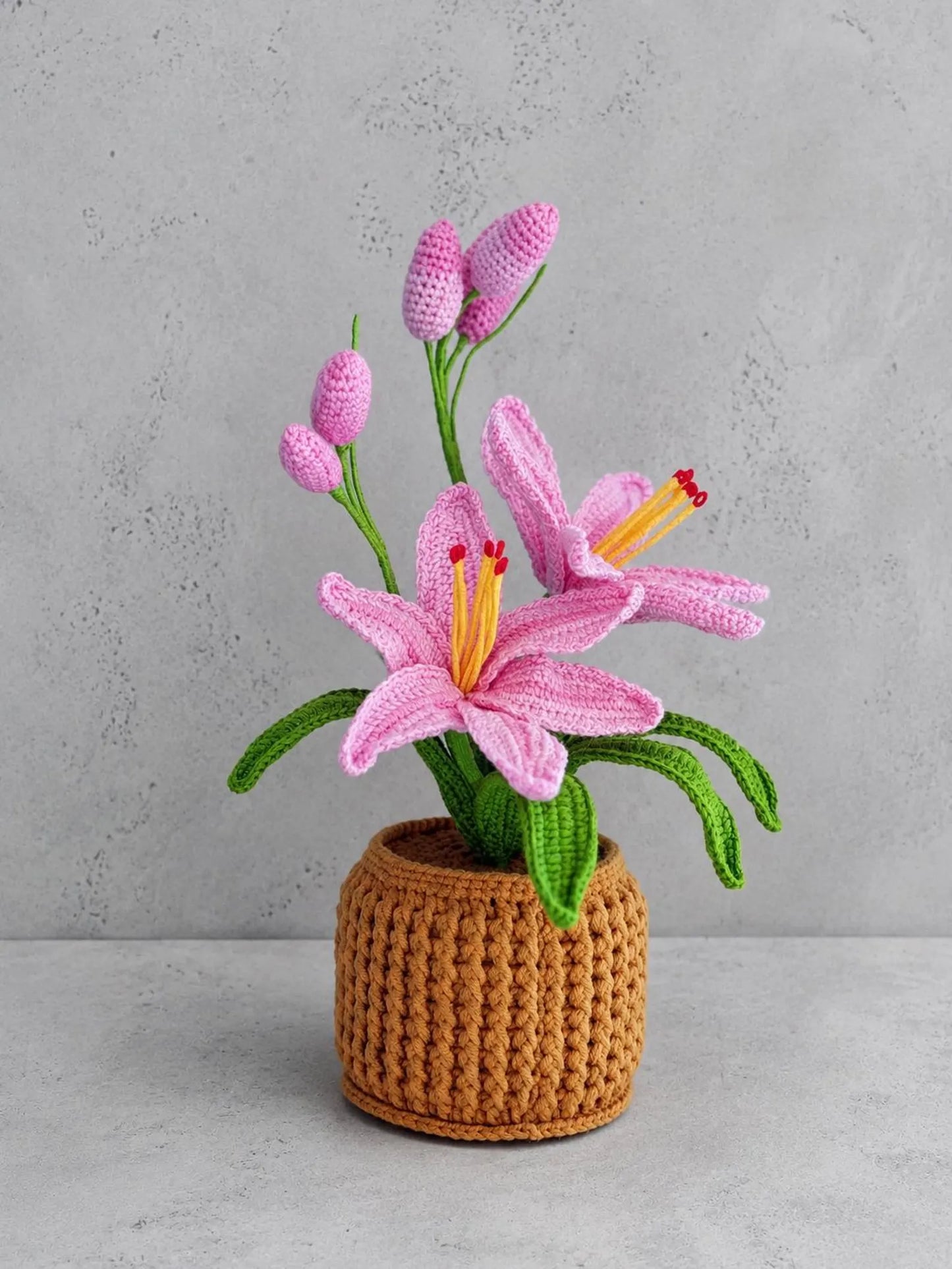 Crochet Dark Pink Orchid in Pot – Handmade Gift Decor