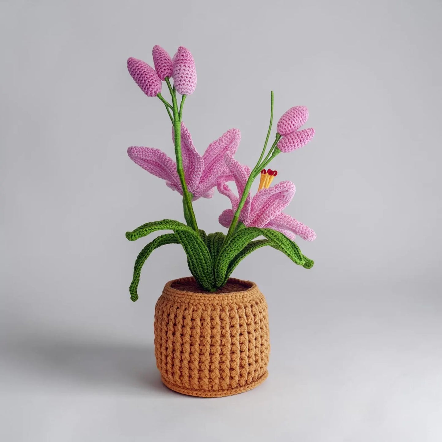 Crochet Dark Pink Orchid in Pot – Handmade Gift Decor