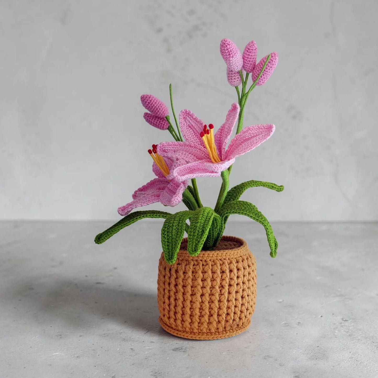 Crochet Dark Pink Orchid in Pot – Handmade Gift Decor