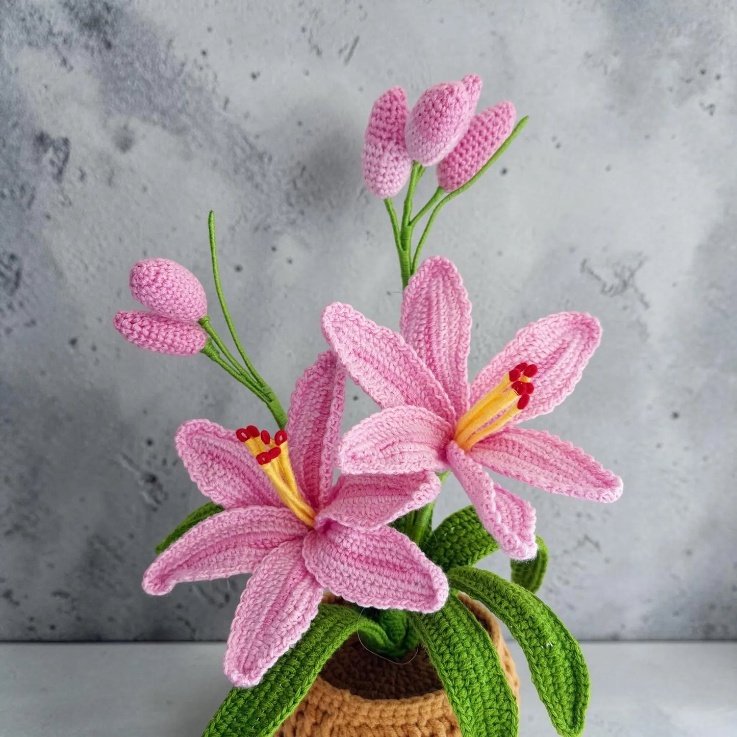Crochet Dark Pink Orchid in Pot – Handmade Gift Decor
