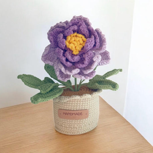 Crochet Purple Peony in Pot – Handmade Gift Decor