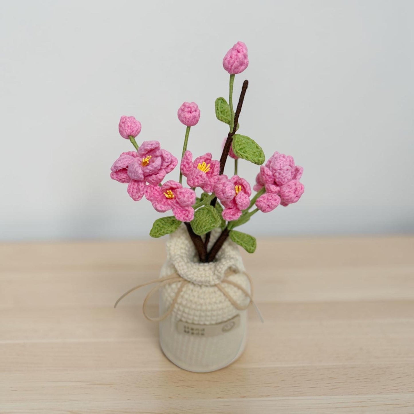 Crochet Dark Pink Begonia in Pot – Handmade Gift Decor