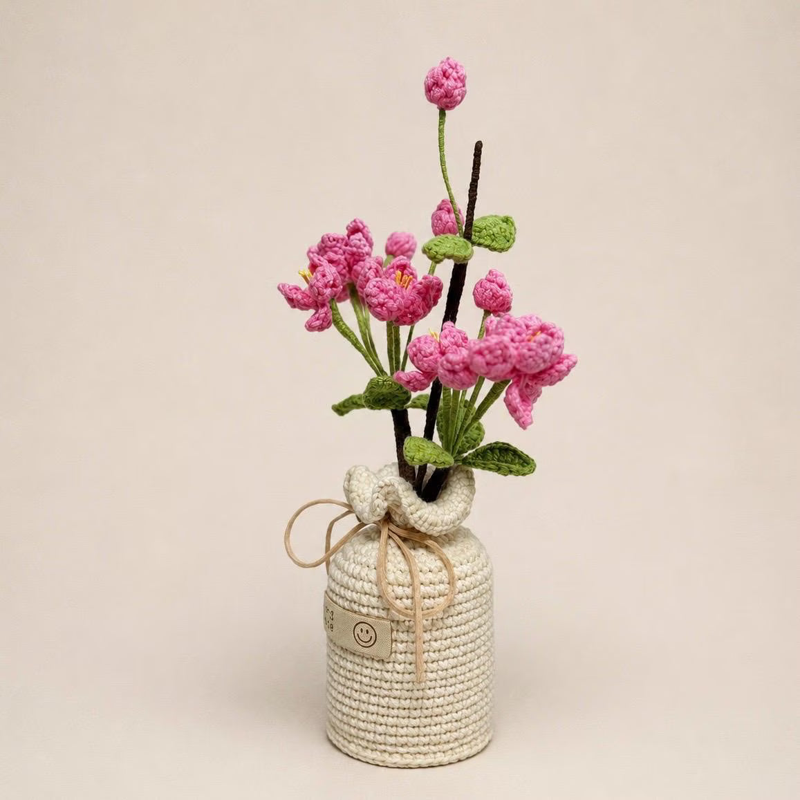 Crochet Dark Pink Begonia in Pot – Handmade Gift Decor