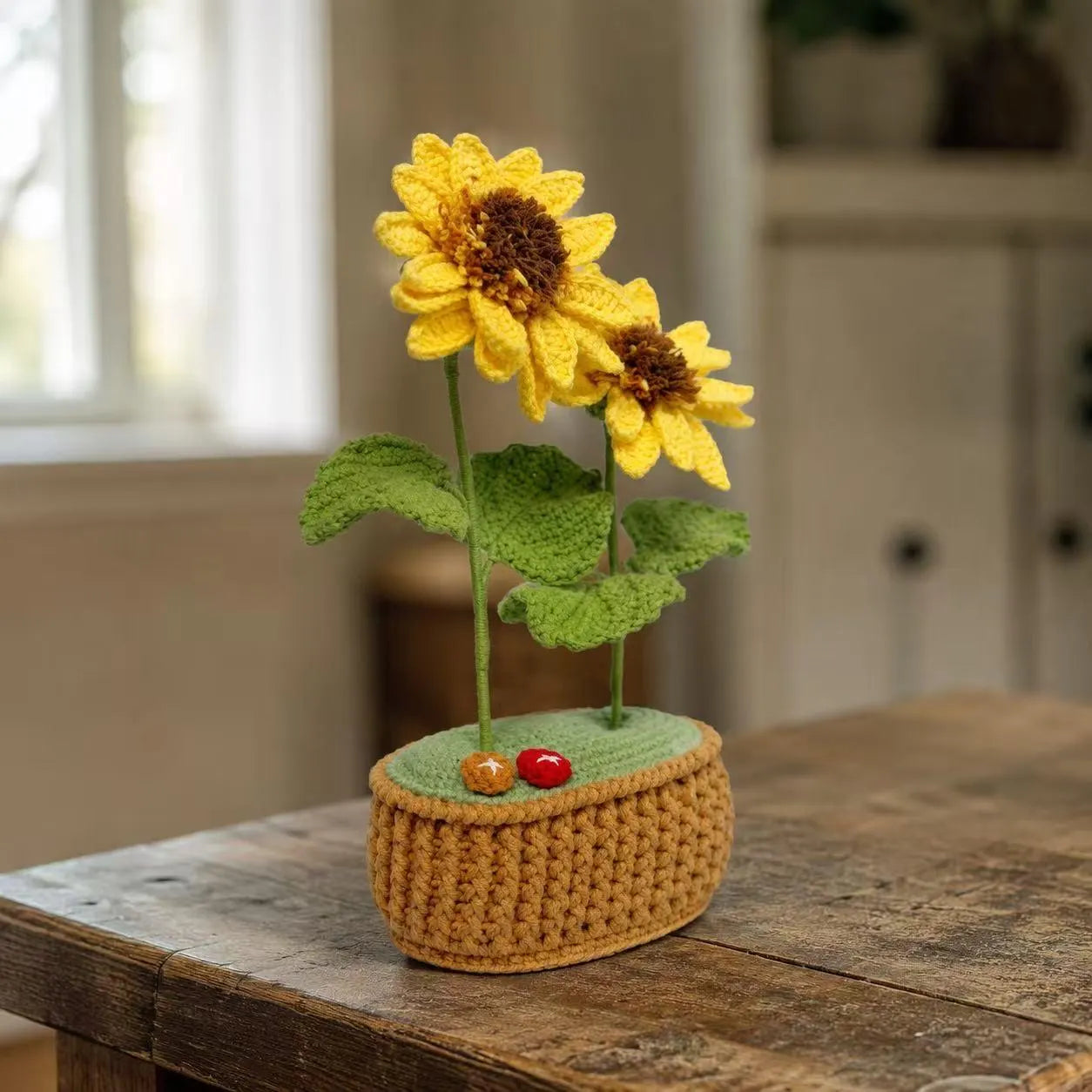 Crochet Double-Headed Sunflower in Pot – Handmade Gift Decor