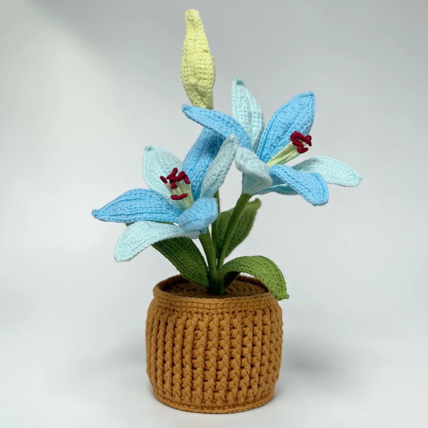 Crochet Blue Lily in Pot – Handmade Gift Decor
