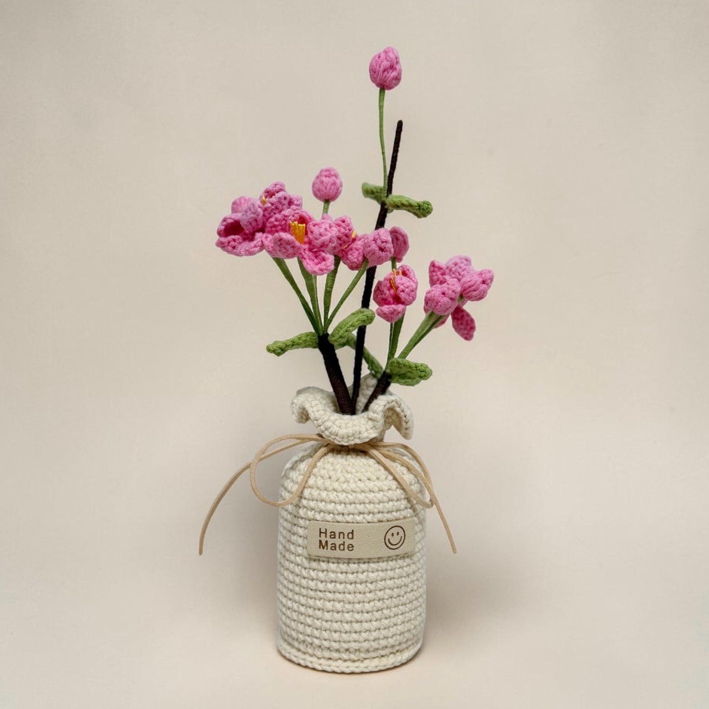 Crochet Dark Pink Begonia in Pot – Handmade Gift Decor