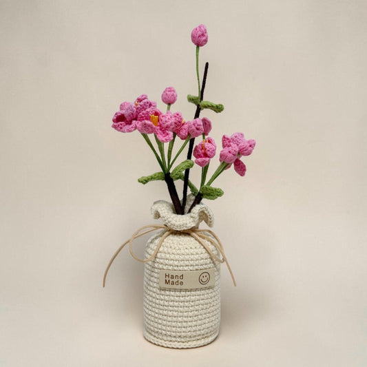 Crochet Dark Pink Begonia in Pot – Handmade Gift Decor