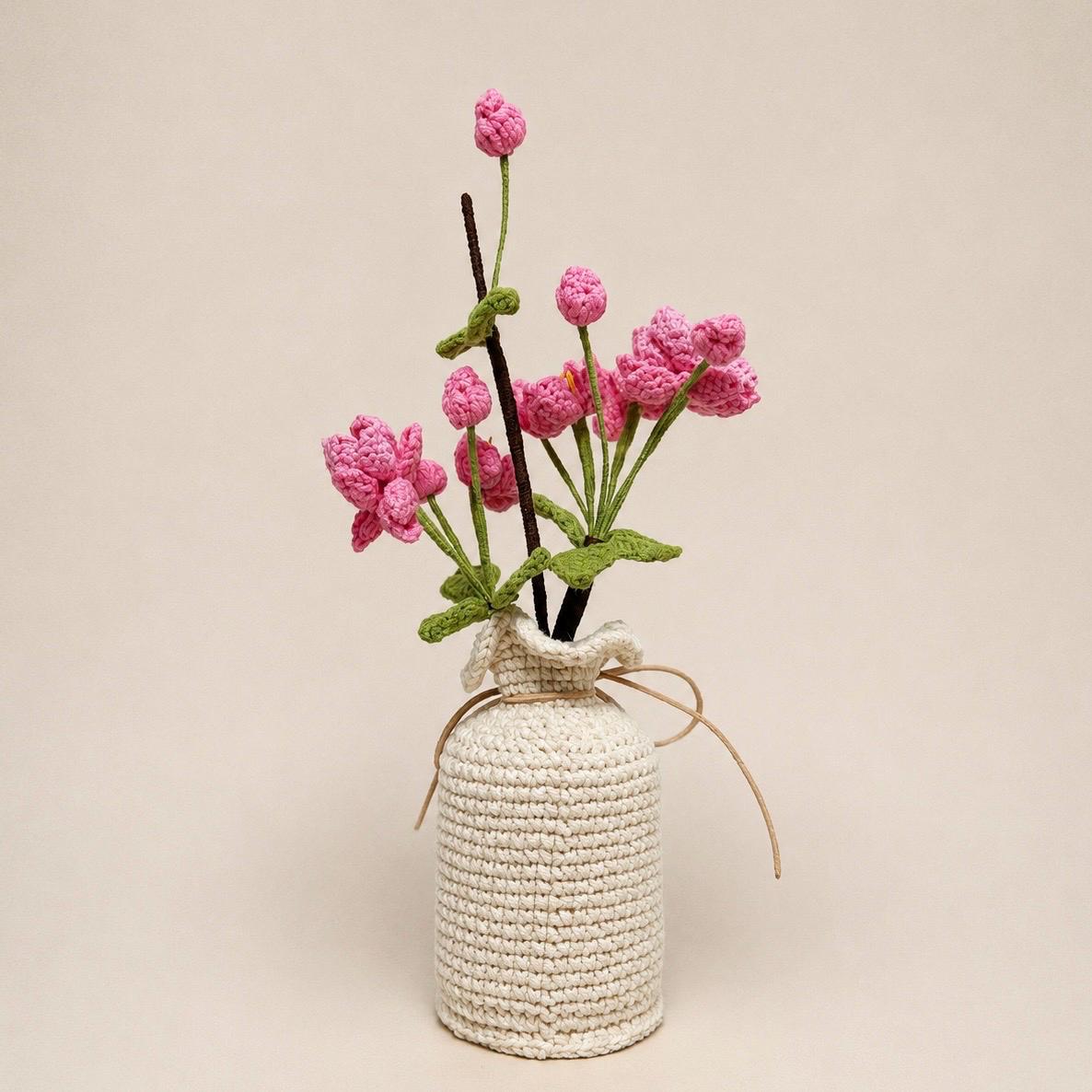 Crochet Dark Pink Begonia in Pot – Handmade Gift Decor