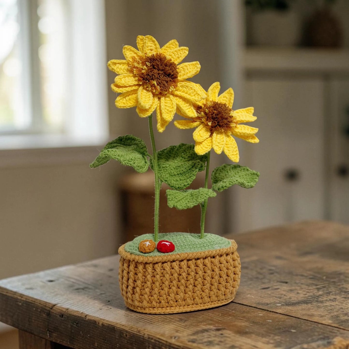 Crochet Double-Headed Sunflower in Pot – Handmade Gift Decor