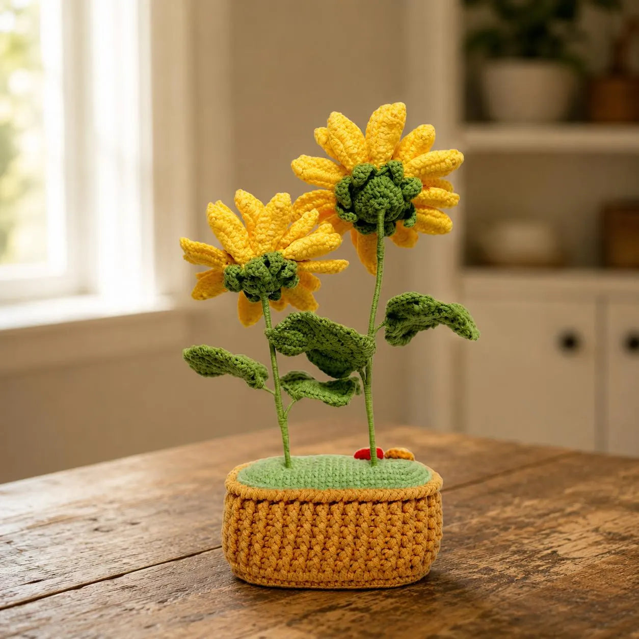 Crochet Double-Headed Sunflower in Pot – Handmade Gift Decor