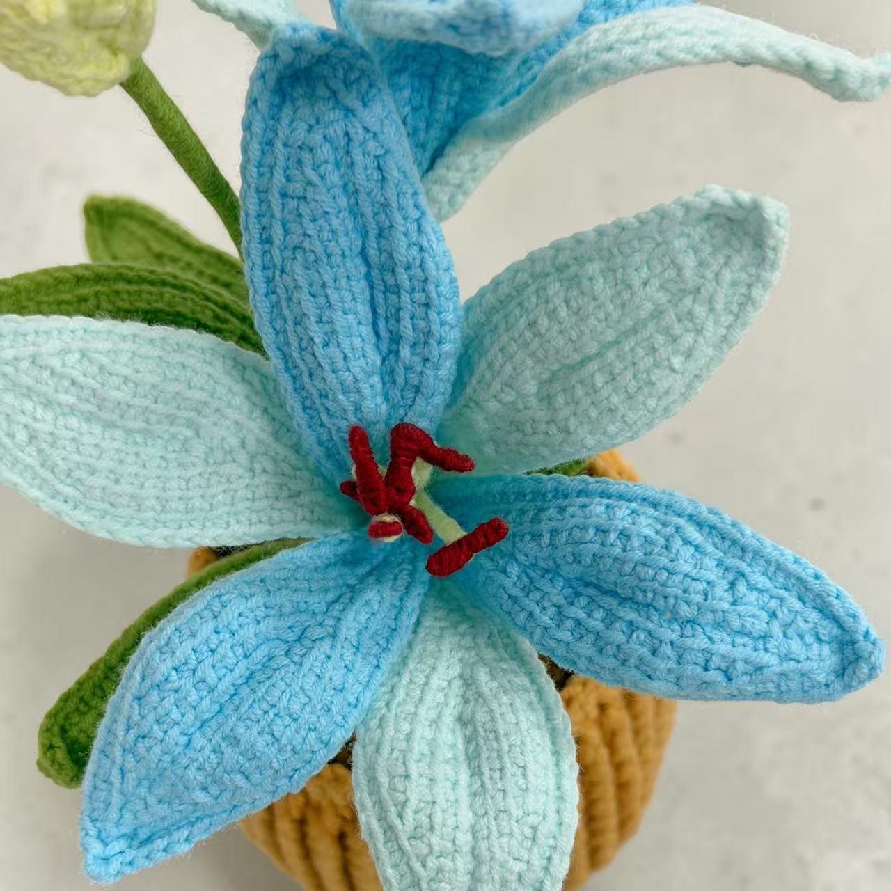 Crochet Blue Lily in Pot – Handmade Gift Decor