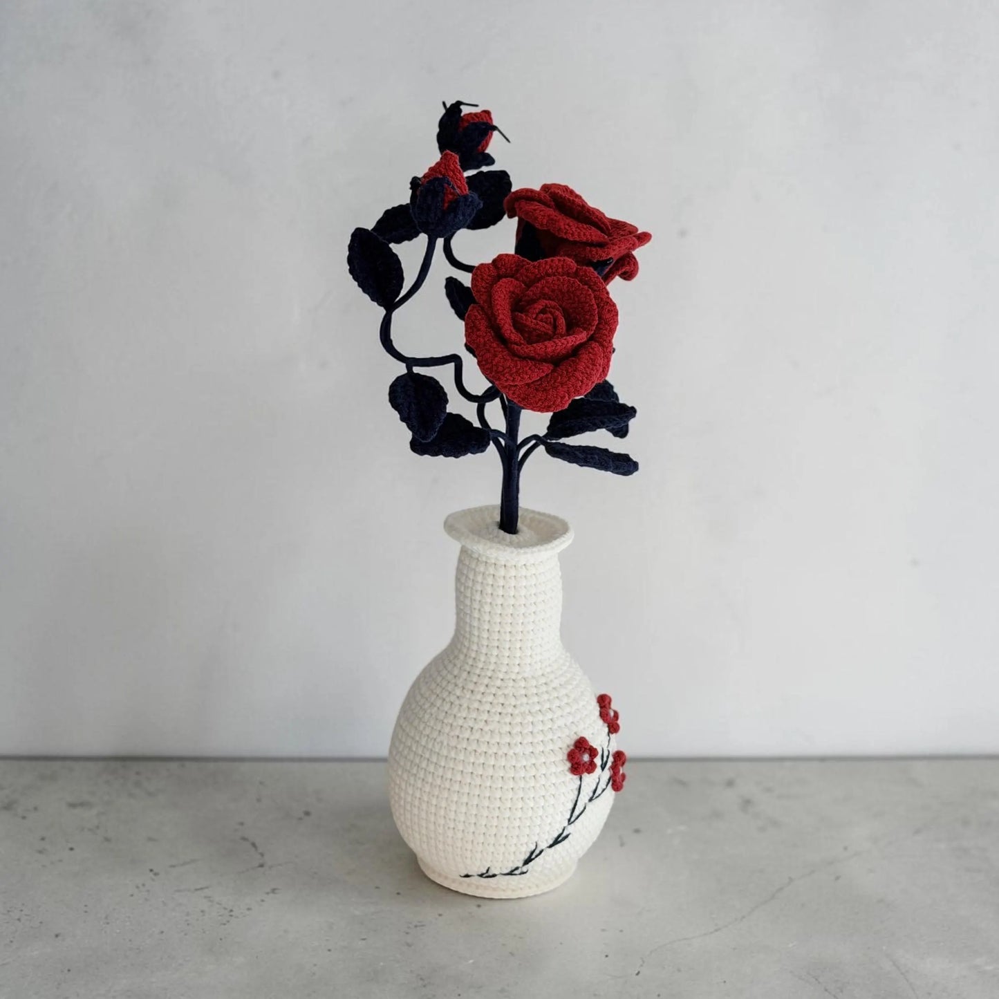 Crochet Dark Red Rose in Pot – Handmade Gift Decor