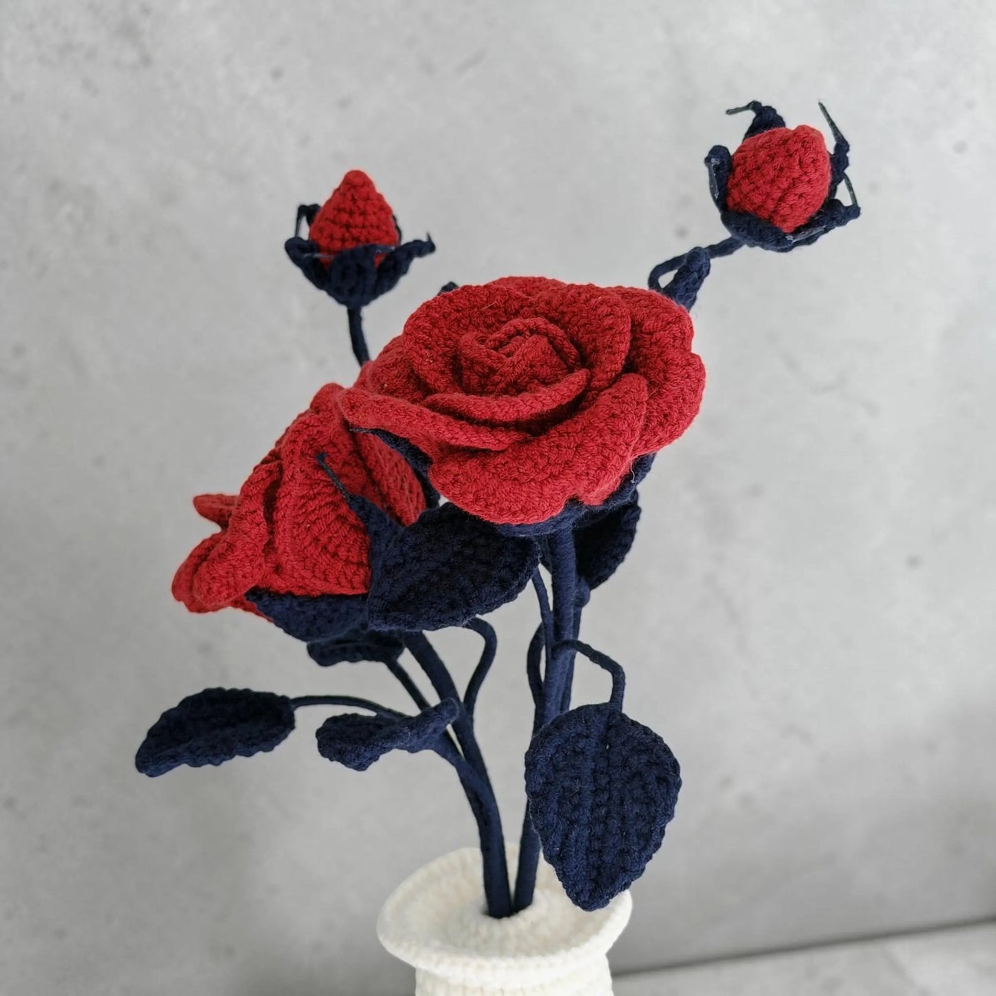 Crochet Dark Red Rose in Pot – Handmade Gift Decor