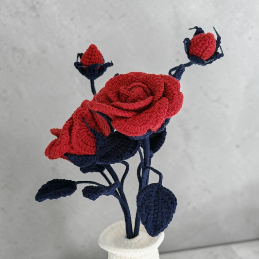 Crochet Dark Red Rose in Pot – Handmade Gift Decor