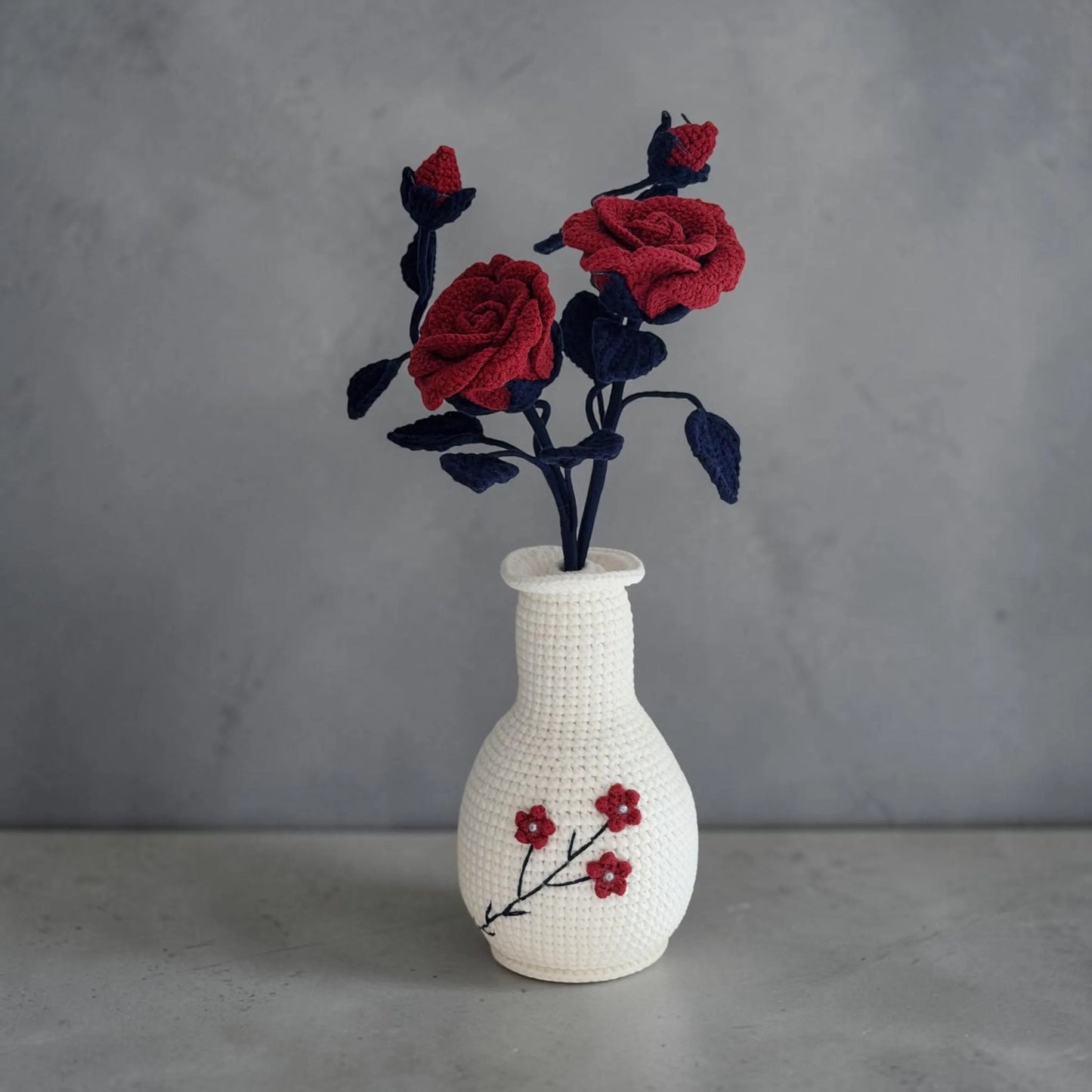 Crochet Dark Red Rose in Pot – Handmade Gift Decor