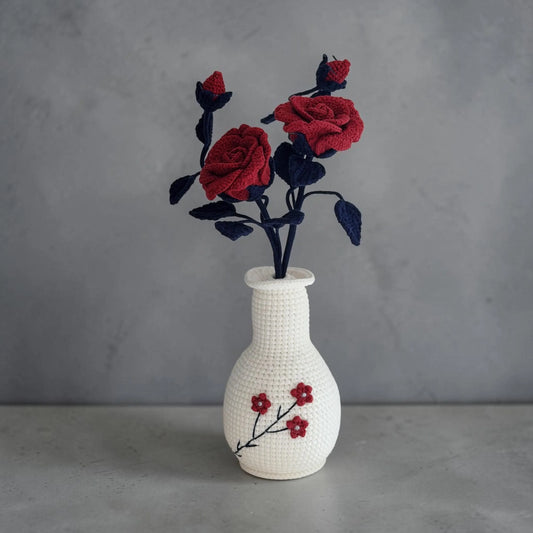 Crochet Dark Red Rose in Pot – Handmade Gift Decor